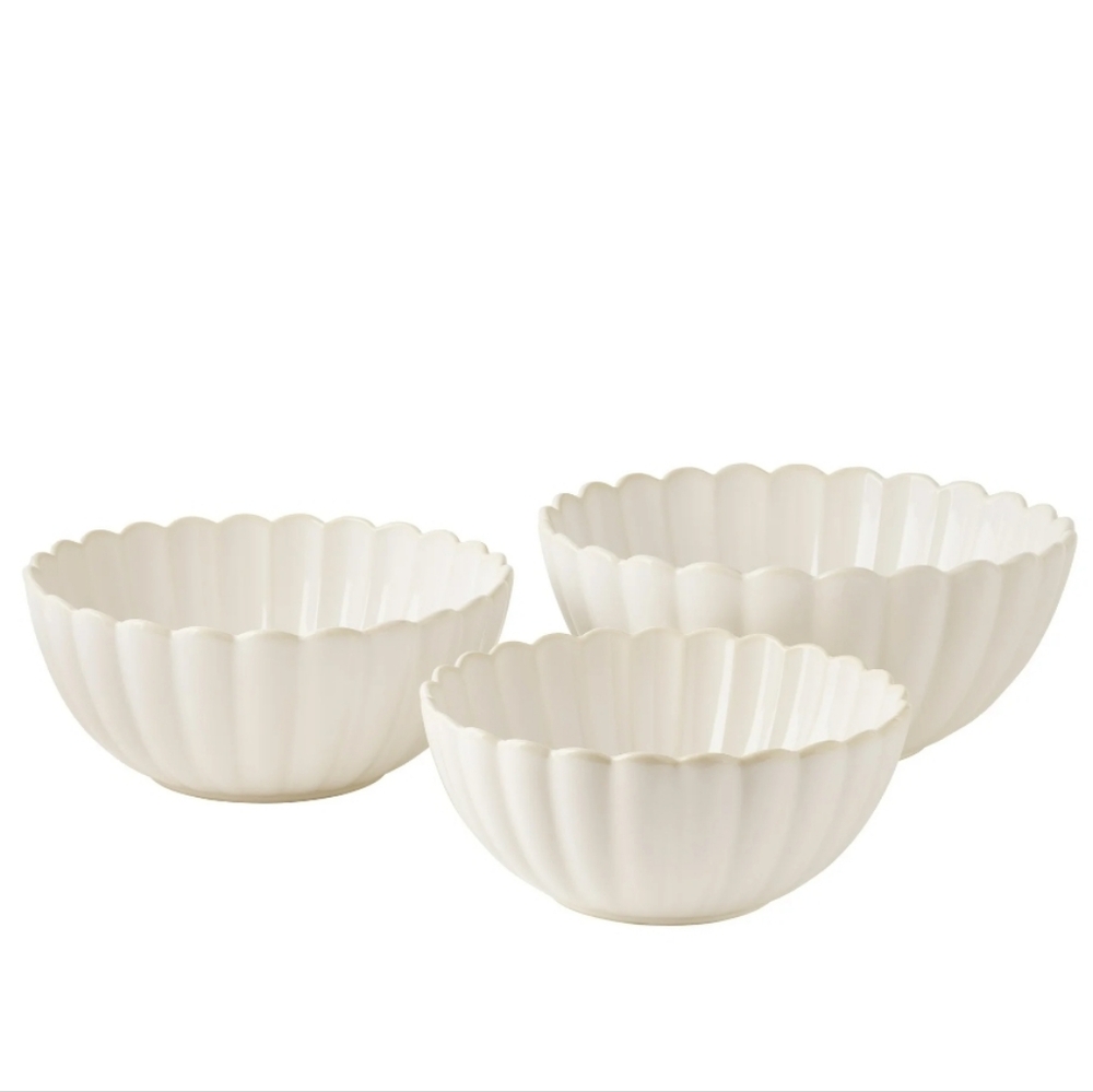 💕 2025 The Pioneer Woman Colette Linen Scalloped Serving Bowl Set Of 3